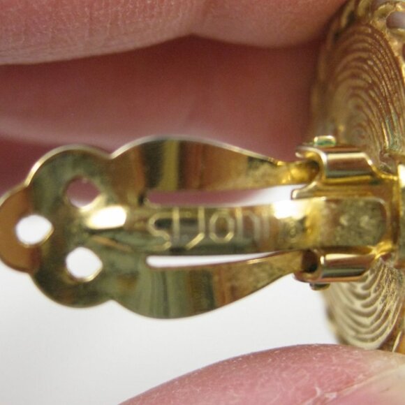 Vintage 1990s St John Logo Gold Tone Clip On Earrings Braided Rim Round 1 in - Picture 6 of 15